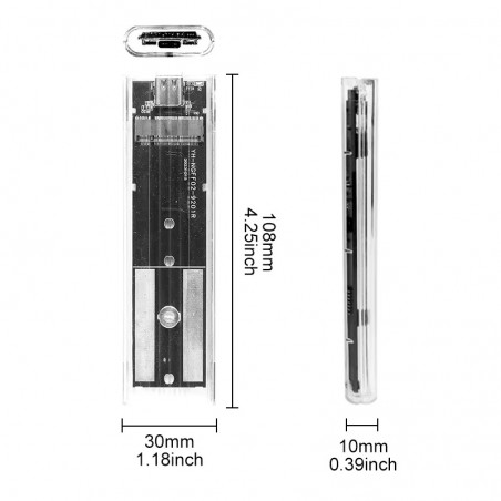 Boîtier SSD M.2 NGFF SATA – USB Type-C 3.1 Transparent